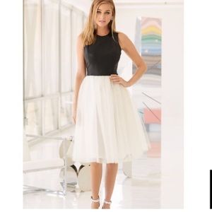 Boston Proper Vegan faux leather Bodice Tulle sleeveless. Dress